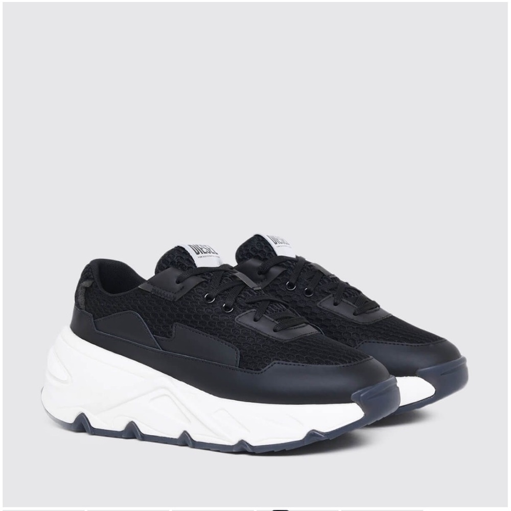 Diesel Black Leather Lace Up Lifestyle Sneakers Shoes